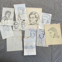 Estate Sale Find Artists Sketches  1960s Portraits of Family Members - £34.30 GBP