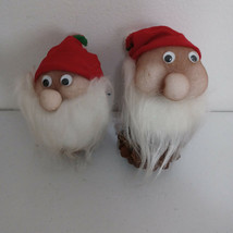 Pinecone Elfs Gnomes Pixies Figures Nylon Faces Christmas Decor Vintage 2 In Set - £19.18 GBP