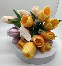 16 Artificial Tulips Flower &quot;Real Touch&quot; Stems w/ Flower &amp; 2 Leaves Mixed Colors - £11.86 GBP