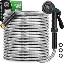 Durable 50FT Stainless Steel Garden Hose with 10-Function Nozzle &amp; Leak-... - $70.24