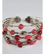 Coral &amp; Gold Beaded Cuff | Vintage Multi-Strand Open Memory Wire Bangle - $532.71 MXN
