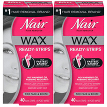 2-New Nair Hair Remover Wax Ready Strips Face and Bikini Hair Removal Wax Strips - £17.59 GBP