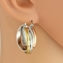 Tricolor Silver, Gold and Rose Tone Hoop Earrings- United Elegance - $23.99