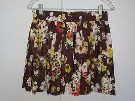 PRINCESS VERA WANG BROWN FLORAL PLEATED MINI-SKIRT-JR.L-WORN ONCE-POLYES... - $8.59