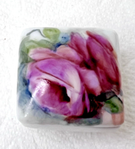 Miniature Hand Painted Pink Rose Trinket box 1 1/8 Inch Sq Beautiful - €15,85 EUR