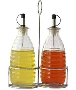 Ribbed Glass Oil and Vinegar Cruet Set with Carry Rack Caddy New - £11.86 GBP