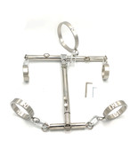 stainless steel kit collar+handcuffs+ankle cuffs connected with bar - $165.00