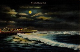 Moonlight And Surf, Post Mark Of Ocean City New Jersey Nj -LINEN Postcard BK51 - £2.32 GBP