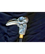 Antique Raven Skull Walking Stick Handle Brass Antique Perfect Carving Neck - £20.59 GBP