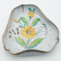 Vintage Hand-Painted Italian Floral Daisy Folded Edge Ceramic Dish Gilt ... - $37.62