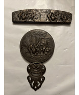 Denmark Repousse Beveled Hand Travel Mirror &amp; Celluloid Comb Set antique... - €54,77 EUR