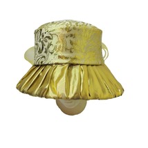 Ellie Fine Hats Gold Brown Hat Wool Bow Sequins Formal Fancy Derby - $29.68