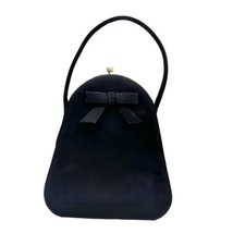 Lennox Bags Faux Suede Black Handbag Purse Bag Hinged Vintage Handle Bootery - £36.75 GBP