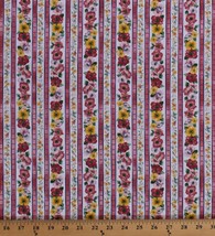 Cotton Spring Bright Pink Yellow Floral Stripe on White Fabric Print BTY D152.12 - £8.74 GBP