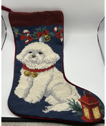Bichon Frise Dog Christmas Stocking Vintage Needlepoint Wool Red Velvet ... - $349.23 MXN
