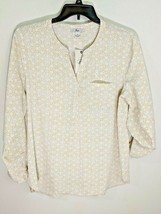 Bass Yellow Print Blouse Adjustable Long Sleeves Notched V Neck Sz XL NWT - £15.02 GBP