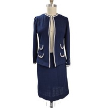 VTG Leslie Fay My Latest 2 pc Suit Boucle Poly Cardigan/Skirt Navy/White... - $84.15