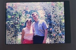 Vintage Photo Slide 1969 Happy Couple Outside Garden Man Beautiful Woman - $19.99