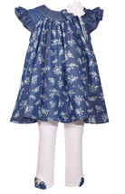 Bonnie Jean So Cute Printed Denim Dress and White Leggings Set,2T-6 - £24.23 GBP+