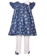 Bonnie Jean So Cute Printed Denim Dress and White Leggings Set,2T-6 - £24.65 GBP+