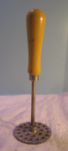 Vintage Yellow Wooden Handle Biscuit Cookie Pastry Stamper Masher Round - £14.43 GBP