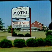 Travelers Rest Motel Sign Intercourse Village PA 1969 35mm Slide Car55 - £7.73 GBP