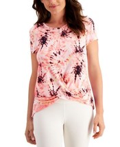 allbrand365 designer Womens Printed Twist-Front T-Shirt,Dye Peachberry,X-Large - £18.52 GBP