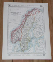 1921 Antique Map Of Scandinavia Sweden Norway / Denmark On Reverse Side - $24.83