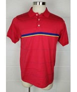 Vintage Mens Grant Rugger Red Blue Stripe Cotton Polo Shirt USA L - £14.79 GBP