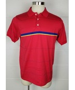 Vintage Mens Grant Rugger Red Blue Stripe Cotton Polo Shirt USA L - £14.81 GBP