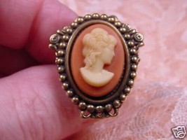 CHA-T2-7 Lady wavy hair orange CAMEO hatpin hat brass Pin doll pins JEWELRY - $27.10