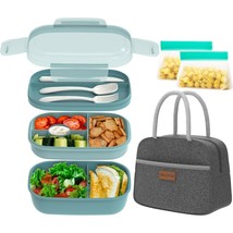Bento Box Adult Lunch Box With Bag, 3 Stackable Lunch Containers For Kids Adult, - £35.16 GBP