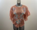 Zara Women&#39;s Salmon Ruffed Sleeve Floral Detail Tunic Top Size Small Pol... - $9.89