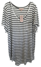 Philosophy Women&#39;s Stripe V-Neck Blouse Top Short Sleeve Plus Sz 2X Black&amp;White - £18.19 GBP