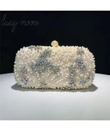 Sophisticated Crystal Evening Clutch Purse with Pearl Embellishments - $54.12