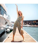 MODCLOTH Yellow Floral Genuine Genius Halter Wide Leg V Neck Smocked Jum... - $39.00
