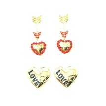 3 Pack Earrings Set Gold Cupid Arrow Heart Love Charm Rhinestone Pendant Stud - £4.42 GBP