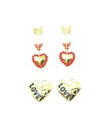 3 PACK EARRINGS SET GOLD CUPID ARROW HEART LOVE CHARM RHINESTONE PENDANT... - €4,90 EUR