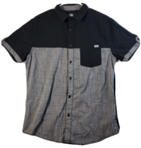 Rock &amp; Republic Shirt Mens Medium Button Up Gray Black 100% Cotton Short Sleeve - £11.54 GBP