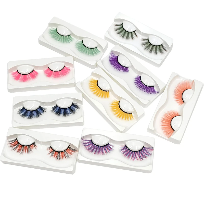 3D 5D Colorful False Eyelashes Artificial Faux Mink RainB Lashes Pink Purple Mul - £19.30 GBP