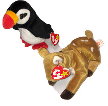 Ty Beanie Babies “Puffer” The Penguin &amp; Whisper The Deer Set Of 2 - £5.34 GBP