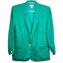 Talbots Linen Blazer Green Size 10 Single Breasted One Button Lined Notc... - $31.72