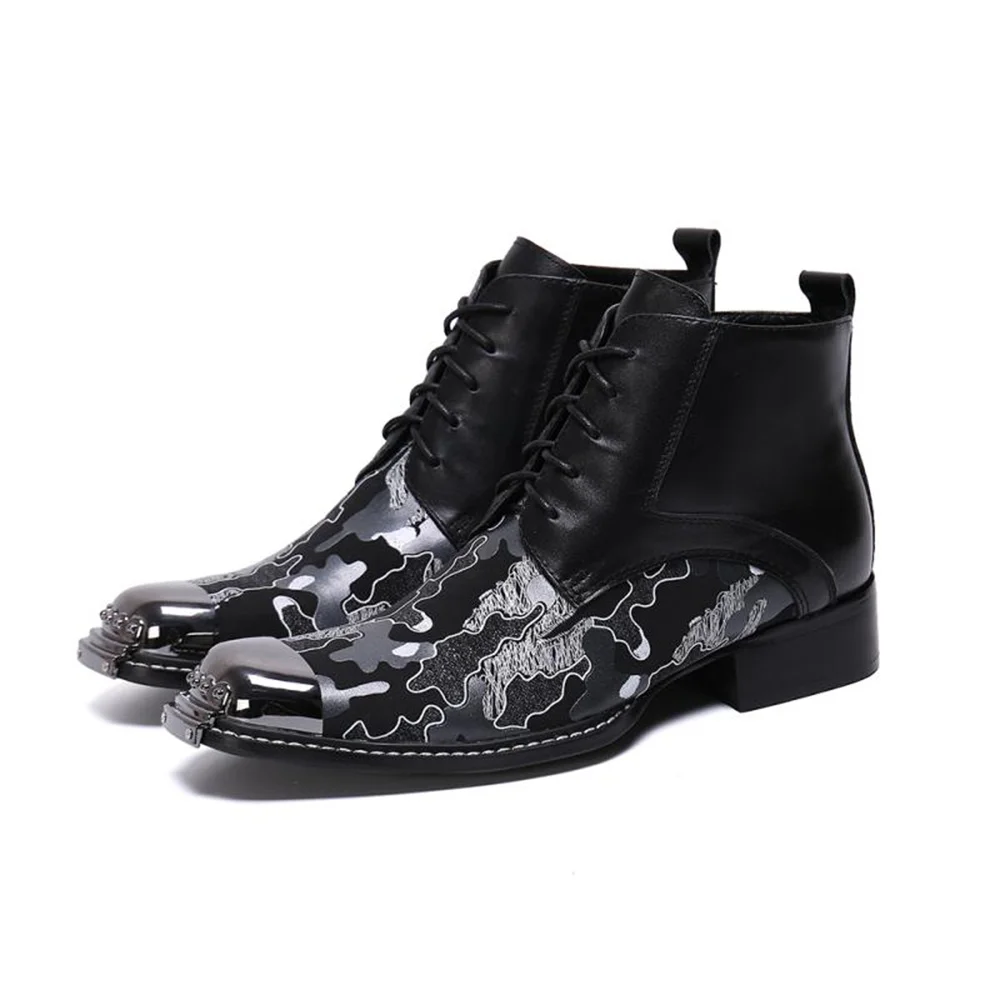  with metal genuine leather high heels pointed toe zipper boots male plus size business thumb200