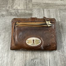 Fossil Small Leather Bifold Snap Wallet Brown with Zip Coin Pocket Key Per - $13.88