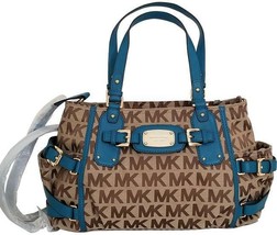 Michael Kors Signature Logo Gansevoort Large Beige Turquoise Satchel Bagnwt! - £182.00 GBP