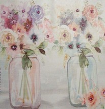 WALL ART PHOTO REPRO. NEW FAUX CANVAS FLOWERS IN VASES HAND EMBELLISHED - $11.64