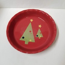 10&quot; Holiday Pie Pan Red Ceramic Christmas Tree Baking Dish Decorative Pie Plate - £8.64 GBP