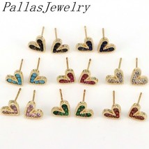 10Pairs Delicate Mini Heart Stud Earrings Colorful Cz Women Fashion Jewelry Wome - £37.70 GBP