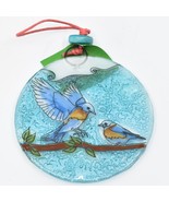 Blue Birds Bluebird Fused Art Glass Ornament Sun Catcher Handmade Ecuador - £14.23 GBP