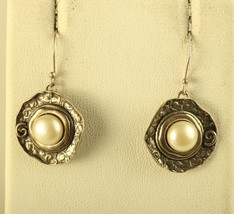 Vintage Sterling Silver Signed Shube’s Dakota West Pearl Floral Dangle Earrings - £38.36 GBP